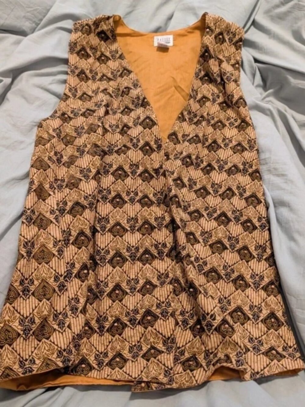 Vintage Halsey Collection Brown Patterned Embellished Vest Size Large